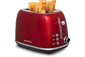 2 Slice Toaster Roter Mond Retro Stainless Steel Toaster with Bagel, Cancel, Defrost Function and 6 Bread Shade Settings Bread Toaster, Extra Wide Slot and Removable Crumb Tray, Red