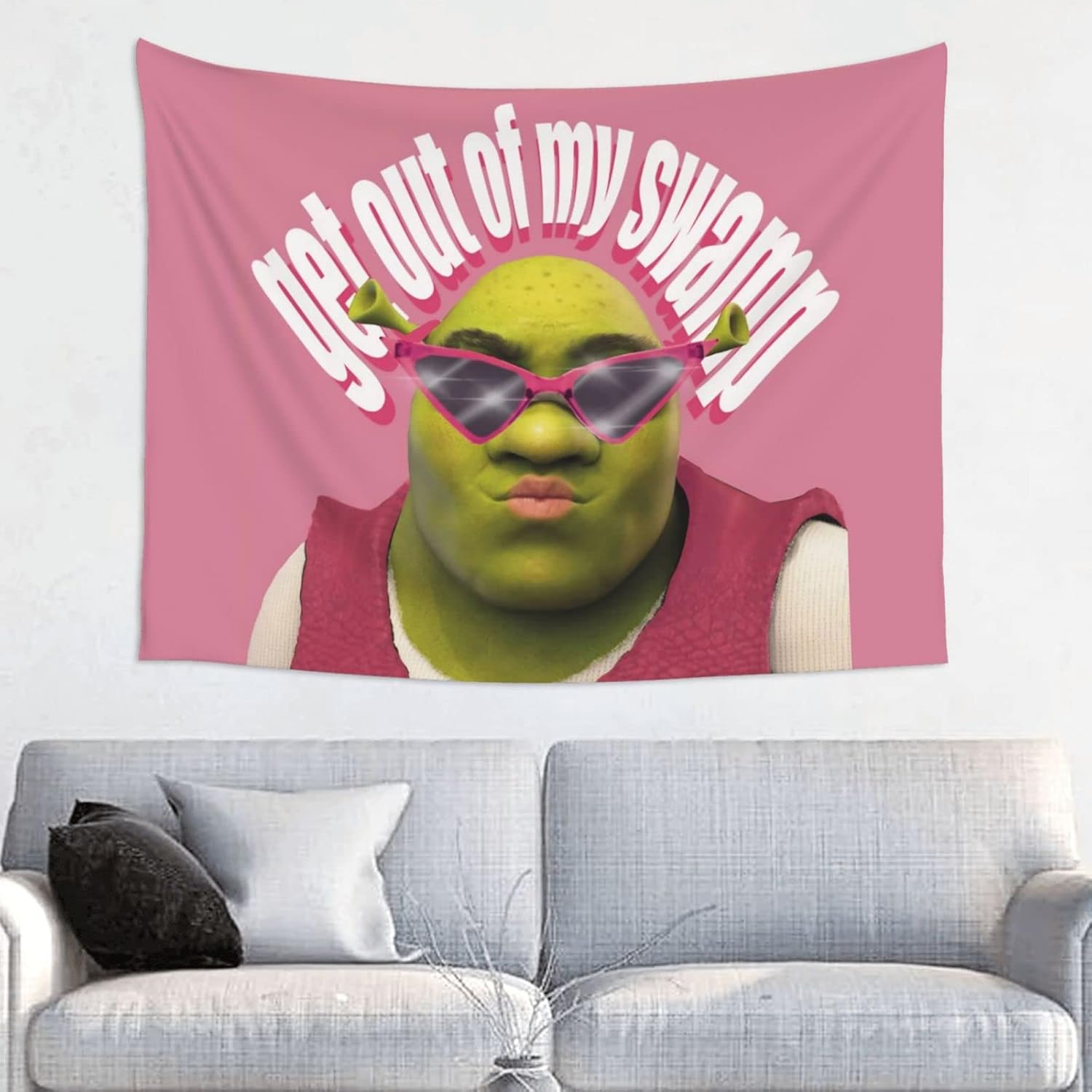 Tapestries - Nqasefi 29x37in Shrek Pink Get Out Of My Swamp Tapestry Boutique Decor Wall Tapestrys Vintage Aesthetic Micro Fiber Peach Home Decor