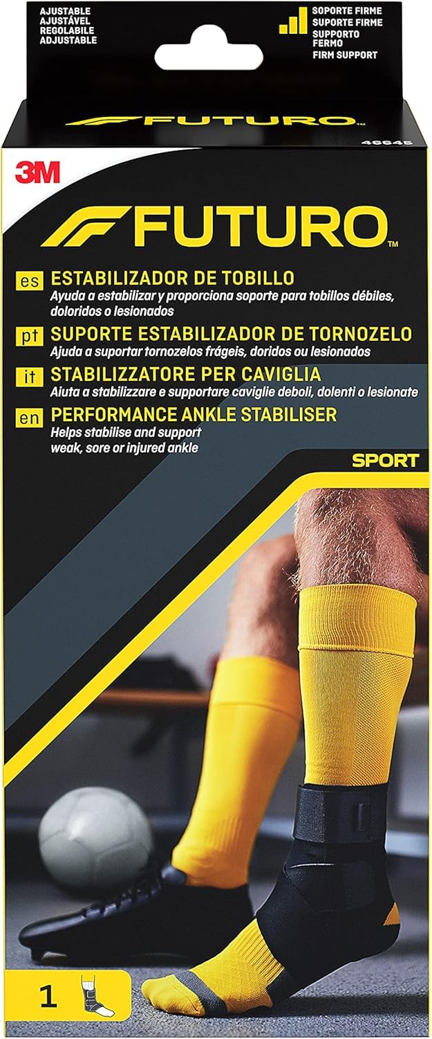 FUTURO Performance Ankle Stabilizer, Adjustable, Black (20.3 - 25.4 cm) – Supports Stiff, Sore or Injured, Reinforced Side Stabilizer Helps Prevent Ankle Rolling and Re-injury