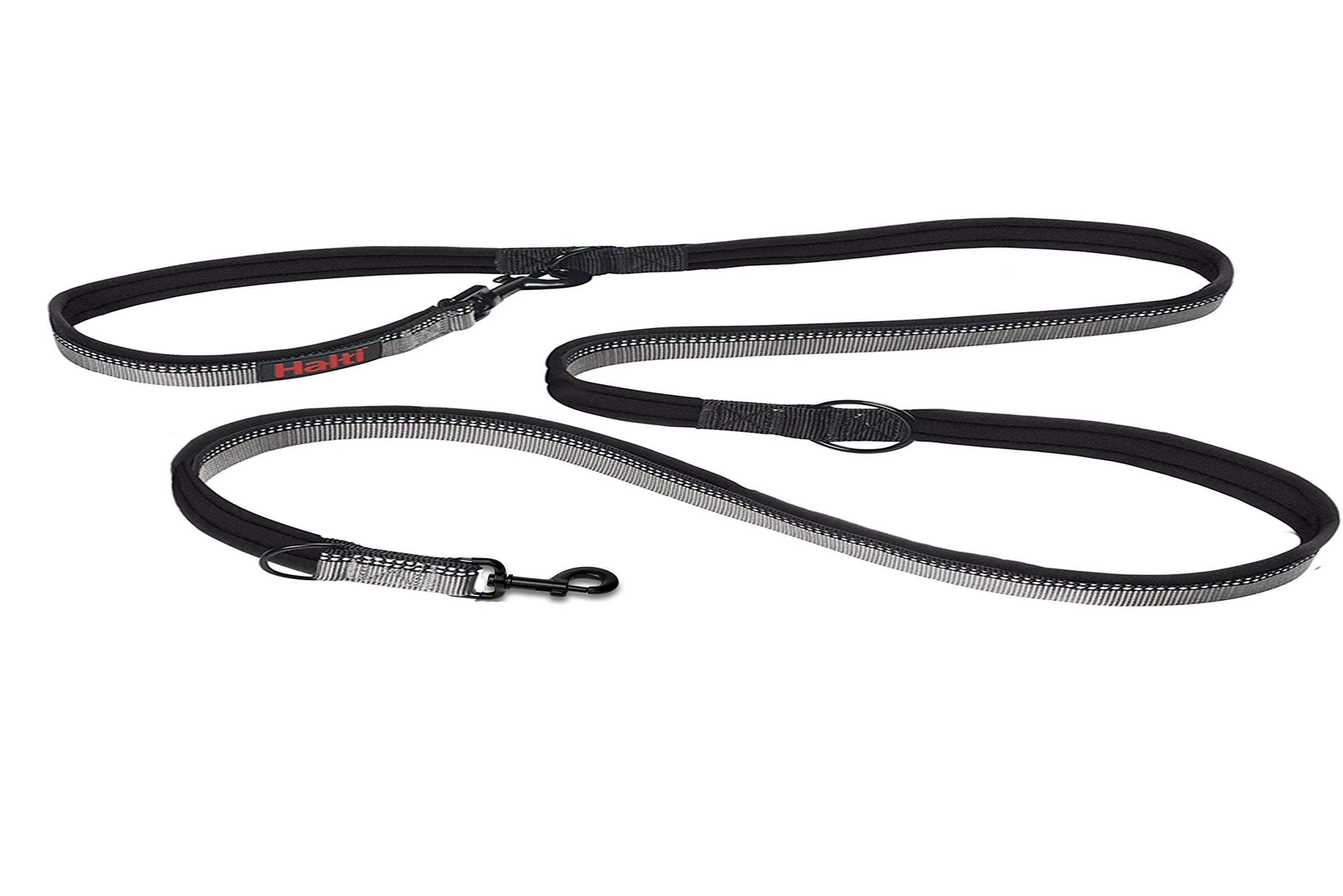HALTI Double-Ended Lead For Dogs, Size Small, Black, 2m, Best Premium Puppy & Dog Leash, Neoprene-Padded, Easy to Use, Reflective, Adjustable Lengths, Ideal Dog Lead for Hands Free Running & Training