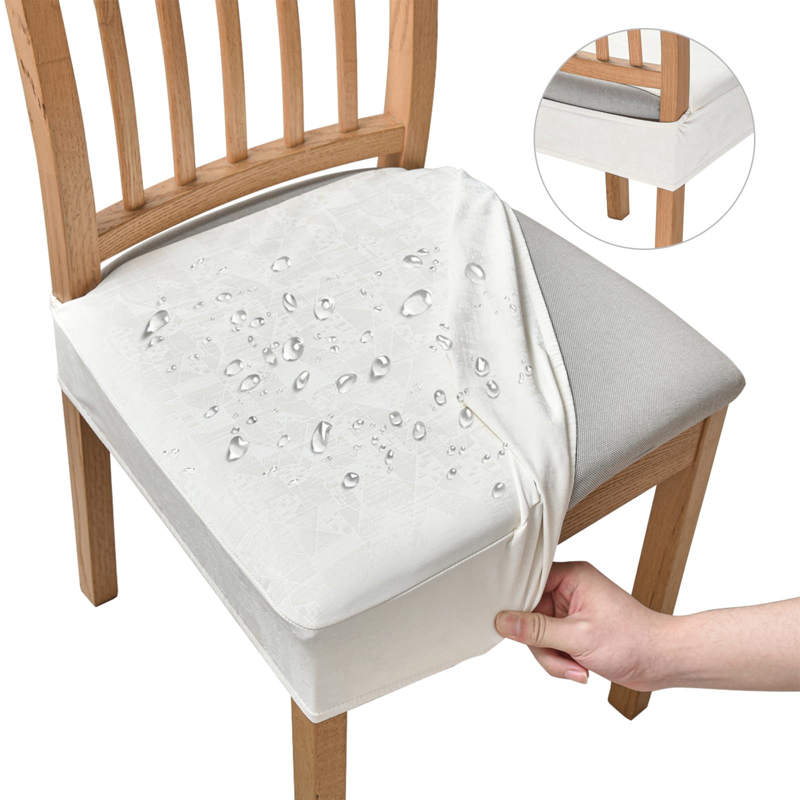 Photo 1 of FUANGUI Waterproof Dining Chair Covers Set of 2, Diamond Pattern PU Chair Seat Slipcovers Removable Washable Chair Covers Protector Dining Room, Kitchen Chair Covers Slipcover, Rear Gapped, Off-White