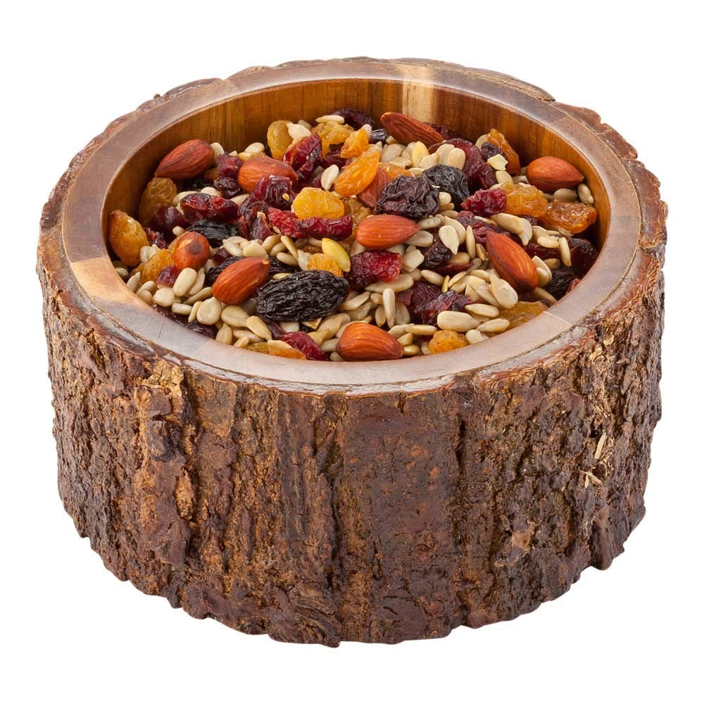 Medium Round Acacia Wood Serving Bowl Varnished with Bark D6x3 inches, 30 Ounce 1ct Box - Restaurantware