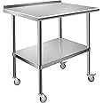 Nisorpa Commercial Stainless Steel Table with Caster Wheels 36x24in Kitchen Worktables with Backsplashs Prep Food Workbench Under Shelf 330~550lbs Capacity for Restaurant