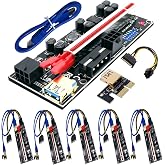 BTBcoin 6 Pack PCIe Riser VER 010S GPU Adapter with 8 Solid Capacitors | 1X to 16X GPU riser for crypto mining rig with dual 6-pin power &amp; LED.