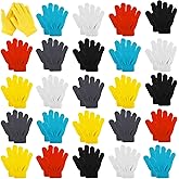 Handepo 48 Pieces Kids Winter Gloves Bulk Kids Stretchy Warm Knitted Mittens for 6-12 Years Boys Girls (Yellow, Lake Blue, White, Black, Red, Gray)