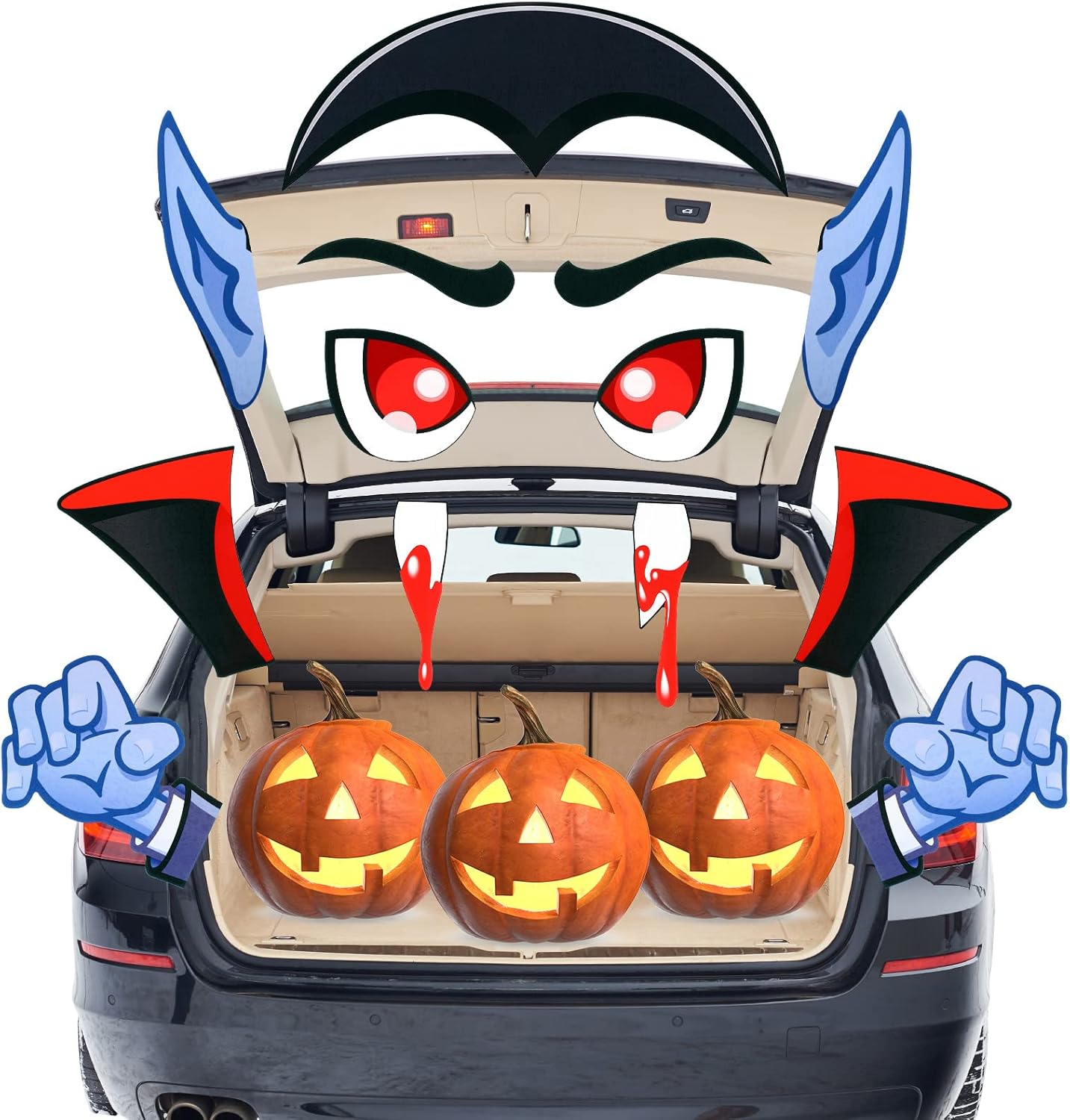 Garage Door Decorations - Halloween Trunk or Treat Car Decorations Vampire Garage Door Car Decorations Waterproof PVC Archway Wall Sticker with Eyes Fangs and Double Side Stickers for Halloween Home Party Outdoor Decor