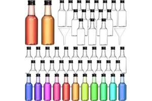 Cedilis 50 Pack 1.7oz/50ml Mini Liquor Bottles with Funnels, Airtight Plastic Spirit Bottle with Black Cap, Little Empty Clea