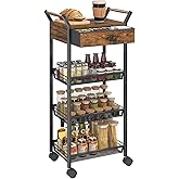 Asgolion Large Fruit Vegetable Storage Cart, 5-Tier Kitchen Rolling Cart with Wheels & Drawer, Metal Wire Storage Basket Organizer Baskets for Kitchen, Pantry, Bathroom