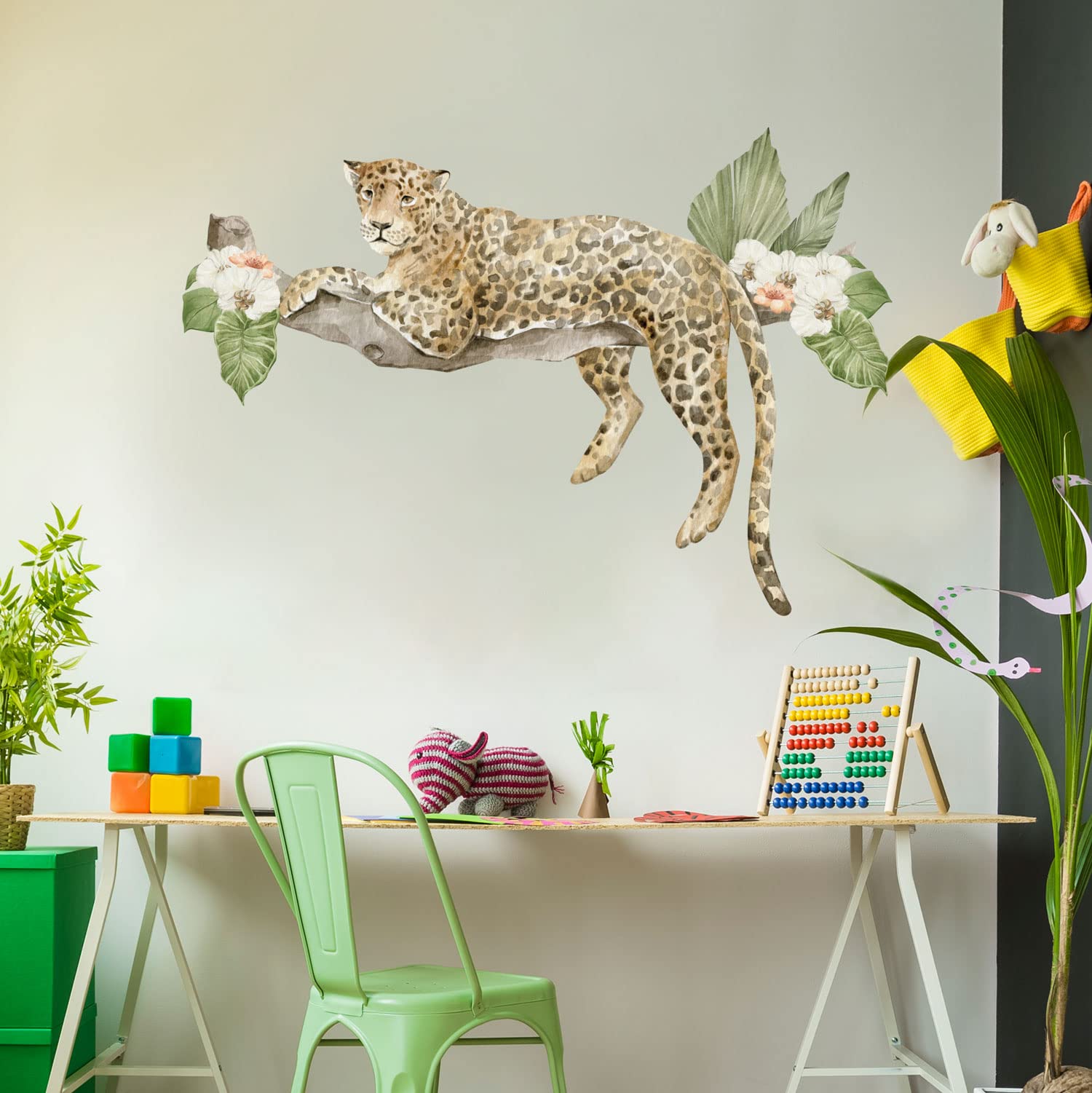 Stickerscape Watercolour Safari Wall Stickers (Resting Cheetah - Large Size) | Jungle Wall Stickers for a Children's Bedroom or Nursery | Easy to Apply and Cleanly Removable