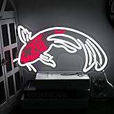 Koi Fish Neon Sign for Wall Decor Koi Carp Neon Light Japanese Fish Led Neon Signs White Red LED Neon Lights Lucky Sign 16.7”x9.3” for Bedroom Hotel Store Decoration