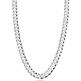 Miabella Solid 925 Sterling Silver Italian 7mm Diamond Cut Cuban Link Curb Chain Necklace for Men Women