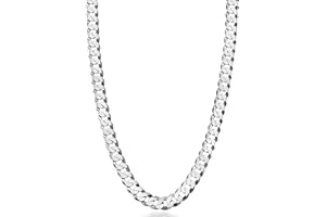 Miabella Solid 925 Sterling Silver Italian 7mm Diamond Cut Cuban Link Curb Chain Necklace for Men Women