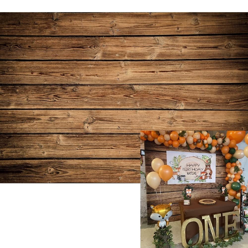 Photo 1 of OFILA Wood Backdrop for Photography 10x8ft Vinyl Brown Wood Backdrops Rustic Wooden Wall Banner Country Woods Photos Birthday Baby Shower Background