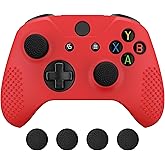 eXtremeRate PlayVital Soft Anti-Slip Red Silicone Controller Cover Skins Thumb Grips Caps Protective Case for Xbox One X S Controller - Red