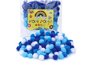Wonvoc Pom Poms 160 Pcs, Pom Poms 1 Inch, 4 Colors Crafts Pom Poms Bulk, for Home and Class Creative Activities, Home Decoration, DIY Arts and Crafts, Blue Series