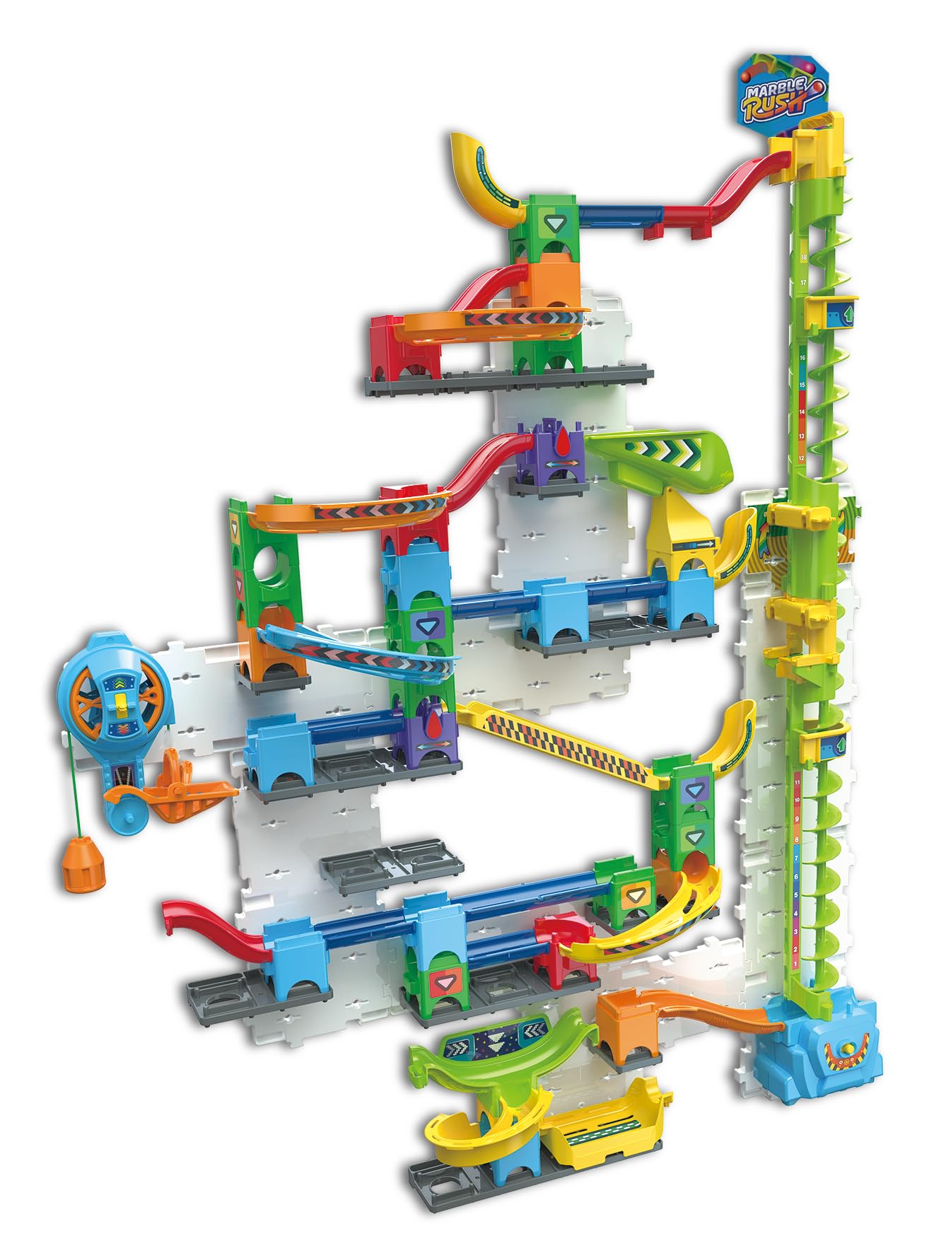 VTech Marble Rush Free Fall Vertical Set, Construction Set for Kids, 93 Building Pieces & 10 Marbles, Interactive Building Toy, Suitable for Ages 6, 7, 8+ Years, English Version
