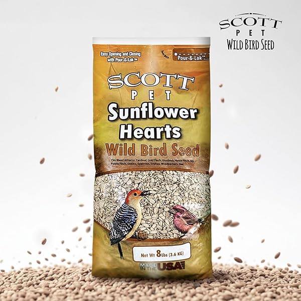 SCOTT PET WILD BIRD SEED, SUNFLOWER HEARTS, 8 LBS BAG, FOR ALL FEEDER TYPES, GREAT SOURCE OF PROTEIN, FOOD FOR OUTSIDE WILD BIRDS