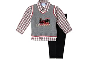 Good Lad Newborn/Infant Boys Holiday Train Appliqued Three Piece Sweater Vest Set