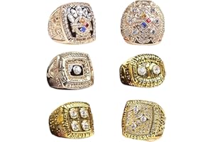 RyDdpz GIFT SET PITTSBURGH RUGBY 1974-75 1978-79 2005 2008 6-TIMES WORLD CHAMPIONSHIP RING, 6 RINGS SET WITH 6-HOLE WOODEN DISPLAY BOX PACKAGING, HOLIDAY GIFT FOR BASEBALL FANS