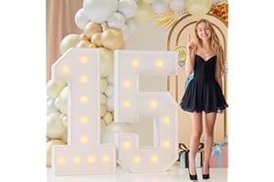 Bugame Light Up Numbers 4FT, Number 15 Light Up Sign Marquee Numbers 4 Feet Tall, Large 15 Marquee Number for 15th Birthday Party Decorations Mosaic Número