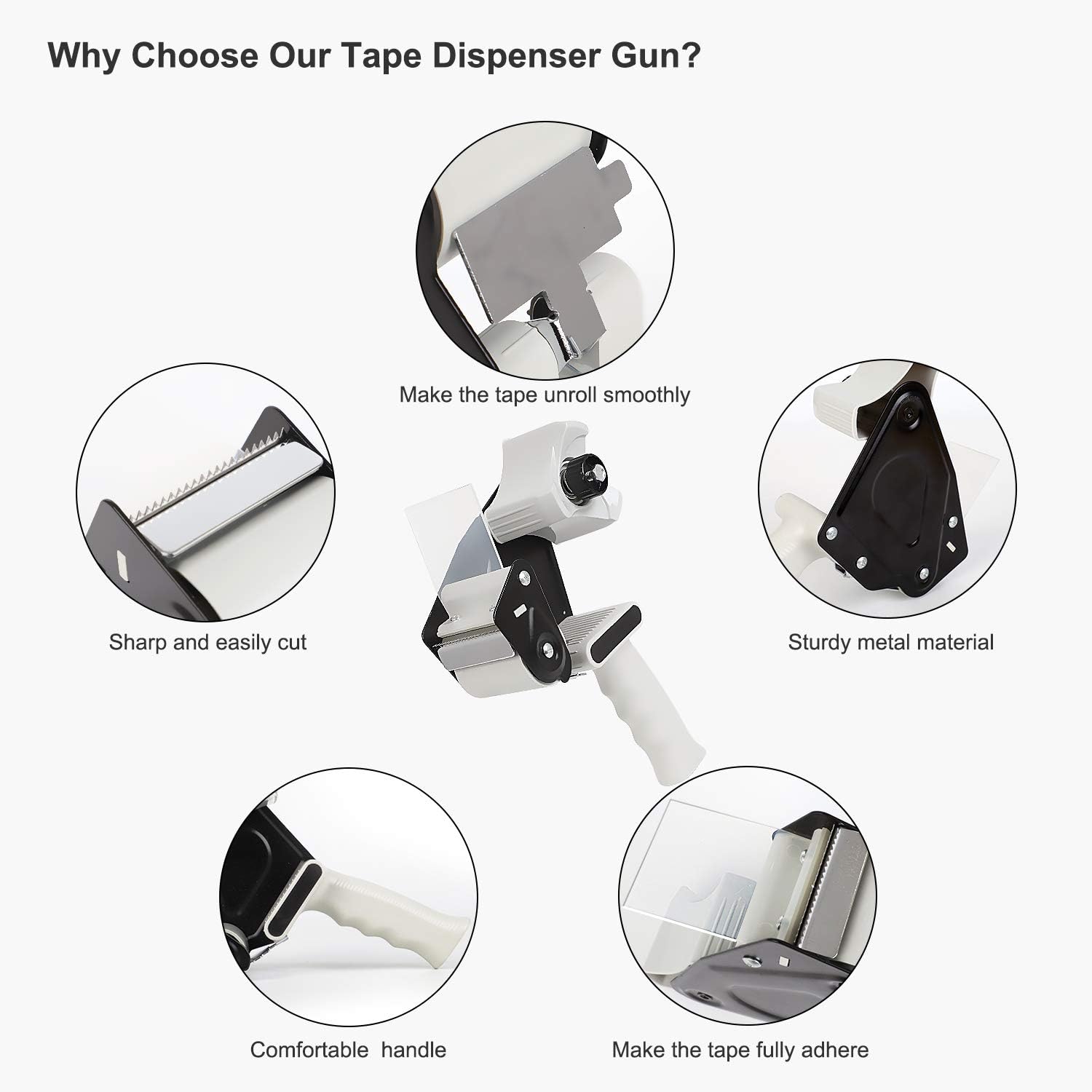 JARLINK Packing Tape Dispenser Gun (2 Pack) with 2 Rolls Tape, 2 inches Lightweight Industrial Side Loading Tape Dispenser for Shipping Packaging Moving Sealing (Grey & Black) : Office Products
