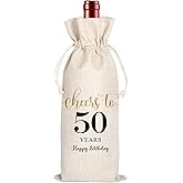 50th Birthday Wine Bag, 50th Birthday Gifts for Women Men, 50 Year Old Birthday Gift Party Supplies, Fifty Birthday Gift Idea Wine Bag for Her Girl Friend Sister (Beige-50th, 13.5 x 5.5Inches)