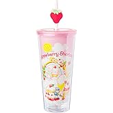 Silver Buffalo Strawberry Shortcake Vintage Rainbow Plastic Cold Cup with Lid and Straw Topper Featuring Blueberry Muffin and Apple Dumplin’, 24 Ounces