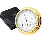 Tabic Handcrafted Brass Barometer with Built-in Hygrometer, Thermometer and Nautical Clock - Sailing Ship Yacht, Marine Coastal Decor - Lacquered Brass (1/2 kg) - Temperature and Humidity Reading