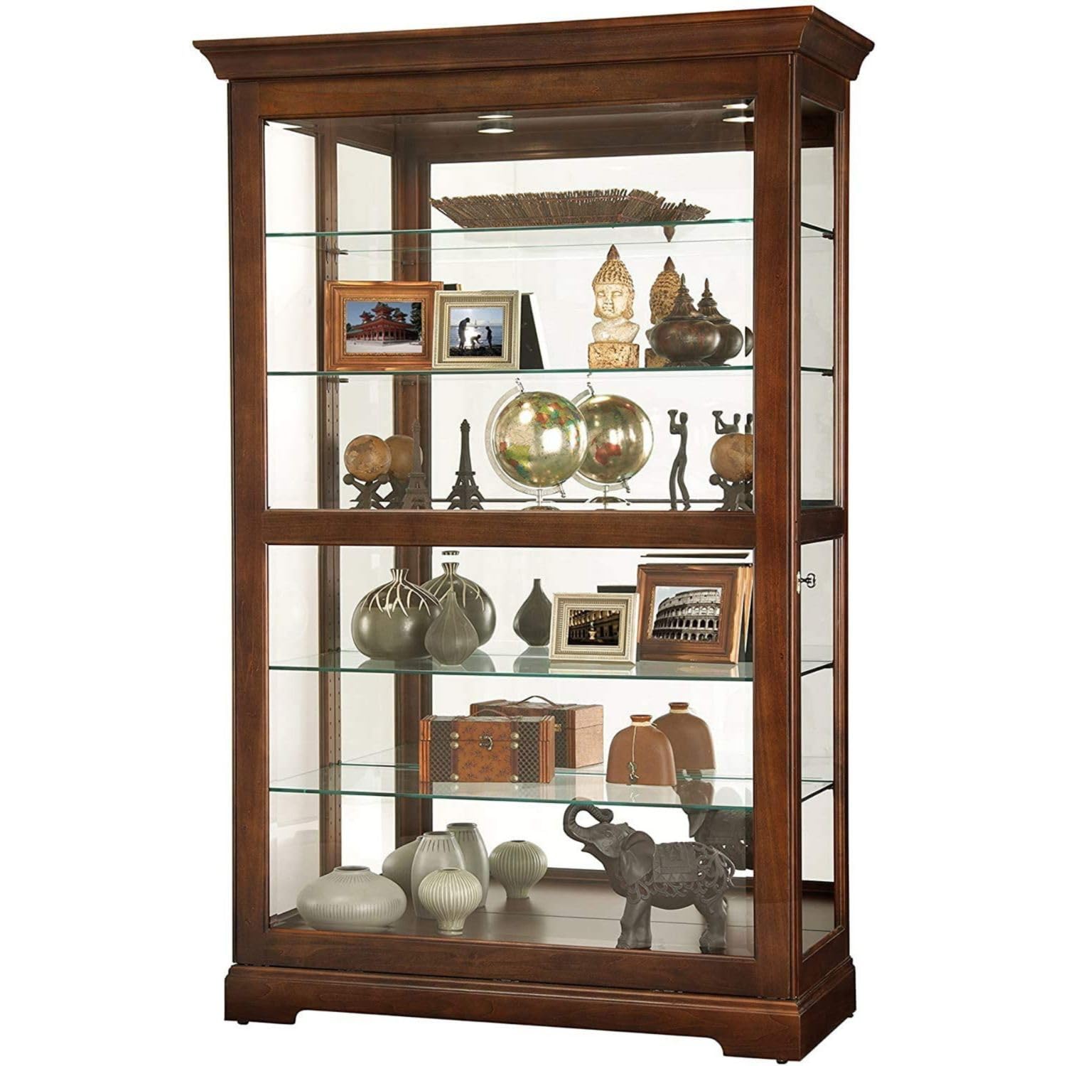 Photo 1 of *** LARGE CABINET AND SHELVES INCLUDED ON SIDE BOXES ****Howard Miller Kane Curio Cabinet - Showcase Wood Finish Lockable Door Adjustable Shelves & Levelers, Illuminated Interior Lightning Perfect for Living Room, Office Decor and Room Decor