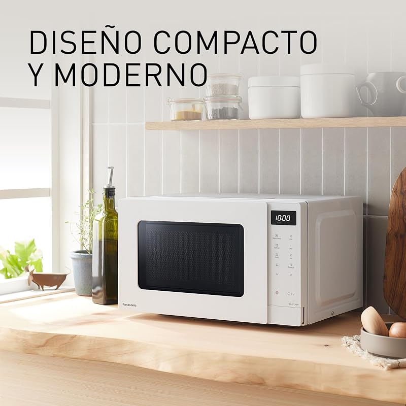 NN-ST21QWEPG Solo Horno Microondas 20L con Bandeja de Vidrio, 800 W, Descongelación Automática, 11 Programas Automáticos, Pantalla LED, 5 Ajustes de Potencia, Temporizador Digital, Blanco