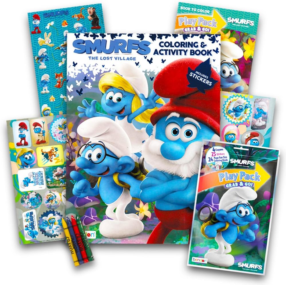 Amazon Com Smurfs Coloring Book Set 2 Books Over 50 Stickers