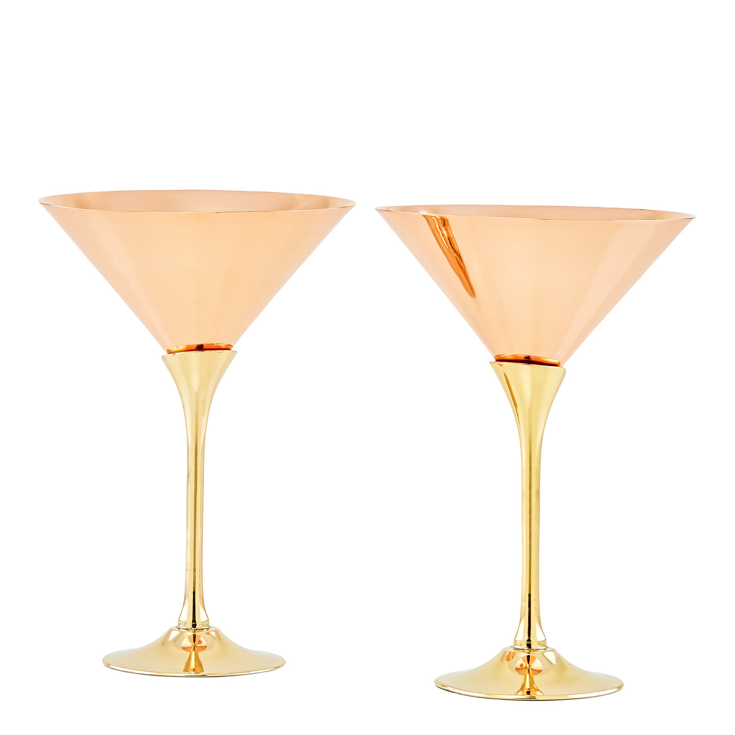 9 Oz. Solid Copper Martini Glasses with Brass Stem, Set of 2