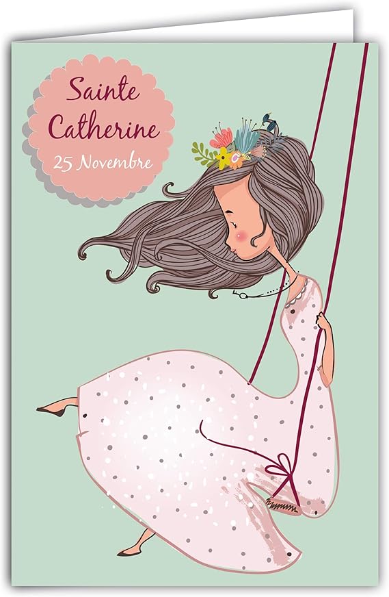 68 1099 A Carte Bonne Fete De Sainte Catherine 25 Novembre Petite Fille Sage Balancoire Fleurs Mignon Tendre Message Rose Amazon Fr Fournitures De Bureau