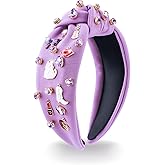 Music Headbands for Women, Singer Fans Valentines Day Gifts, Guitar Red Lip Rhinestone Wide Jeweled Knotted Headband, Crystal Beaded Jeweled Headband Hair Accessories Concert Birthday Gift (Purple)