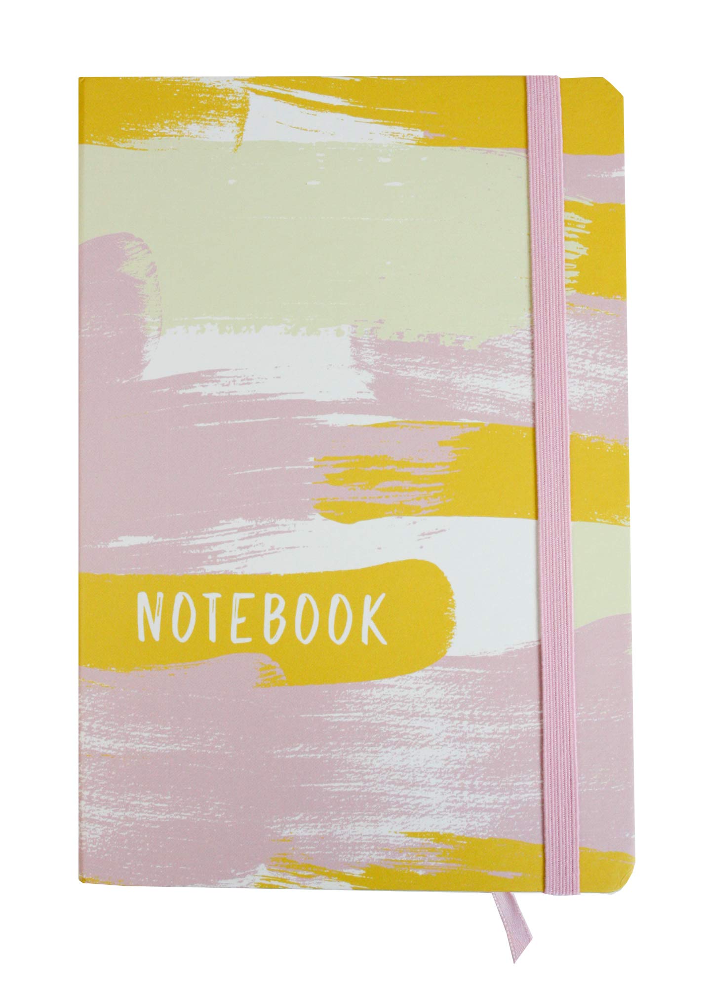 Emartbuy Hardbound Painted Effect Diary Notebook Notepad Writing Journal Ruled A5 Size 96 Sheets (192 Pages) With Elastic Band - Pink Yellow
