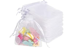 Auidy_6TXD 100Pcs White Organza Gift Bags, 7 x 9cm Jewelry Pouches Wrap Bags with Drawstring Candy Net Bags Gift Pouches for 