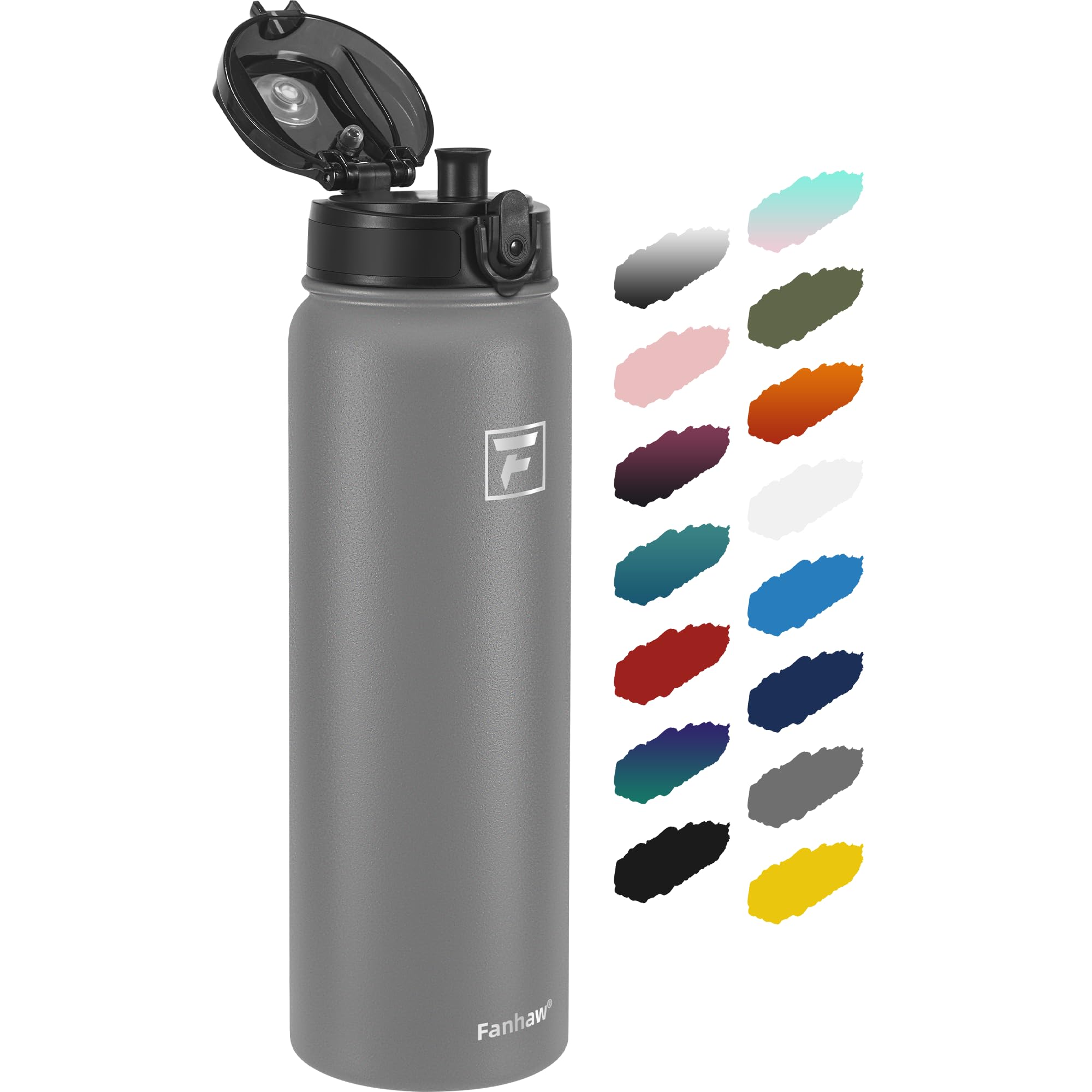 Fanhaw 1 L Insulated Stainless Steel Water Bottle with 1 Lid (Chug Lid) - For Kids, Women, Men | Leak & Sweat Proof with Anti-Dust Lid (Gray)