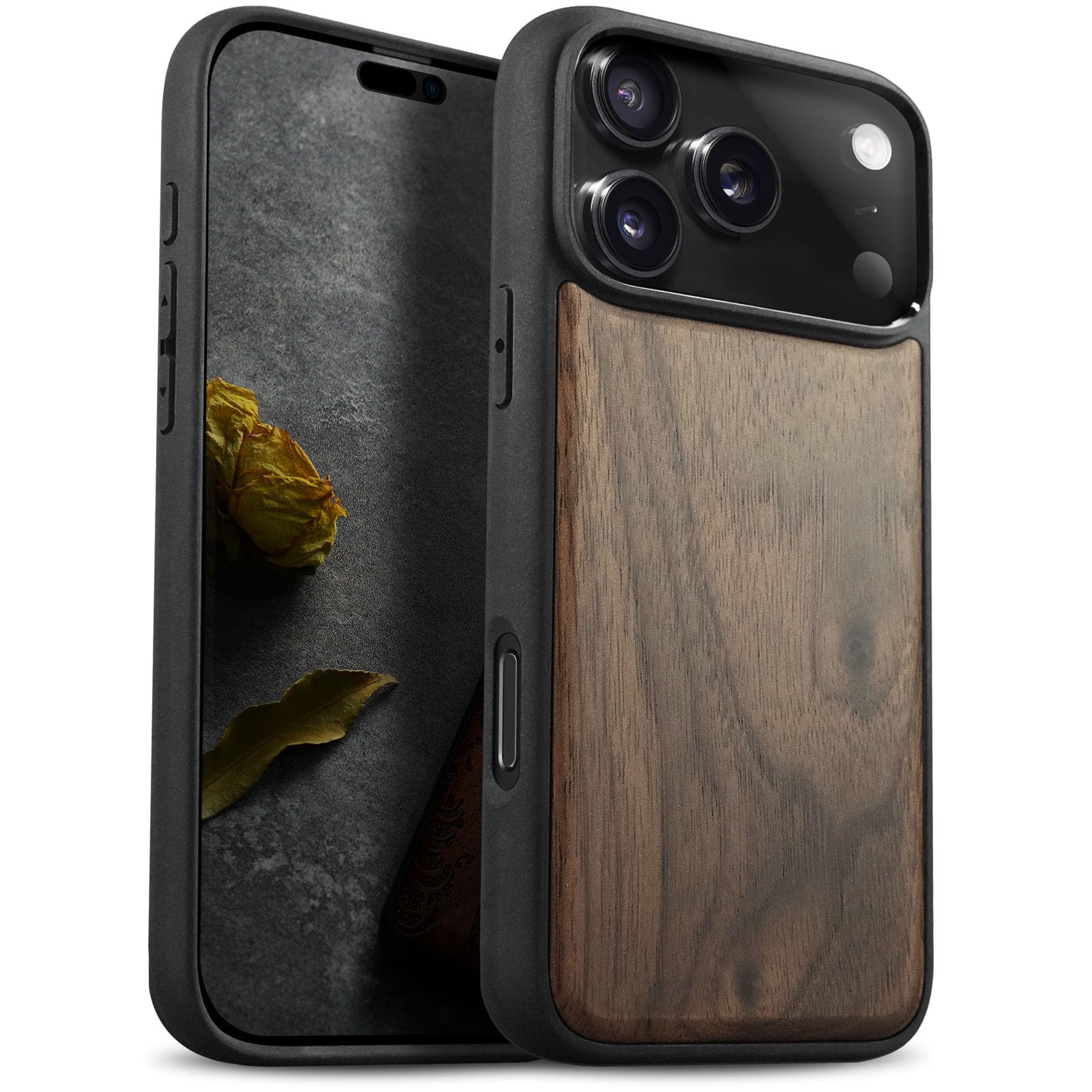 Carveit Magnetic Wooden Case for iPhone 17 Pro Max Case, Wood Artisan Engraved & Black Soft TPU Shockproof Cover, Compatible with MagSafe Wireless Chargers (Natural Grain) Walnut
