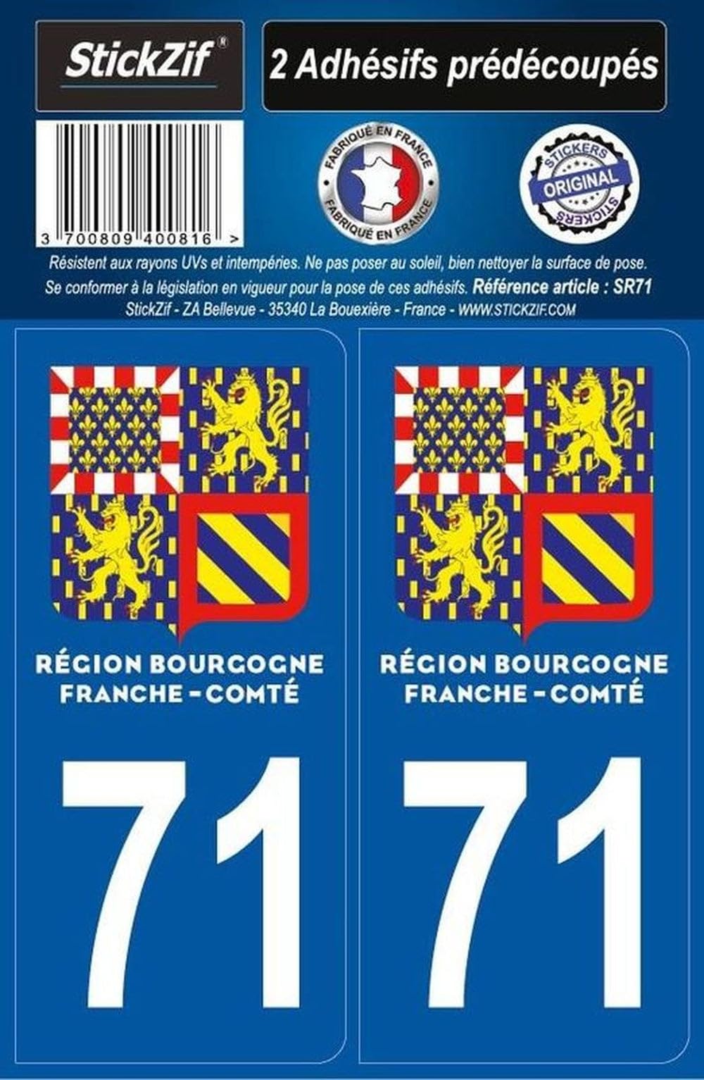 STICKZIF SR71 2 Self-Adhesive Department Stickers Department 71 Burgundy/Franche-Comte, Set of 2