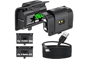 NINABXY Upgraded Fast Charging Rechargeable Battery Packs with Light Control, 2x3600mWh(2x1500mAh) Xbox Controller Batteries & 4 Battery Covers for Xbox Series X|S, One S/X/Elite, 10Ft Type-C Cable included
