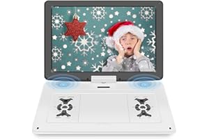 YOOHOO 𝒀𝑶𝑶𝑯𝑶𝑶 17.9" Portable DVD Player with 15.6" Large HD Swivel Screen, 6 Hours Battery DVD Player Portable, High Volume Speakers, Last Memory, Support USB/SD Card/Sync TV, Region Free, White