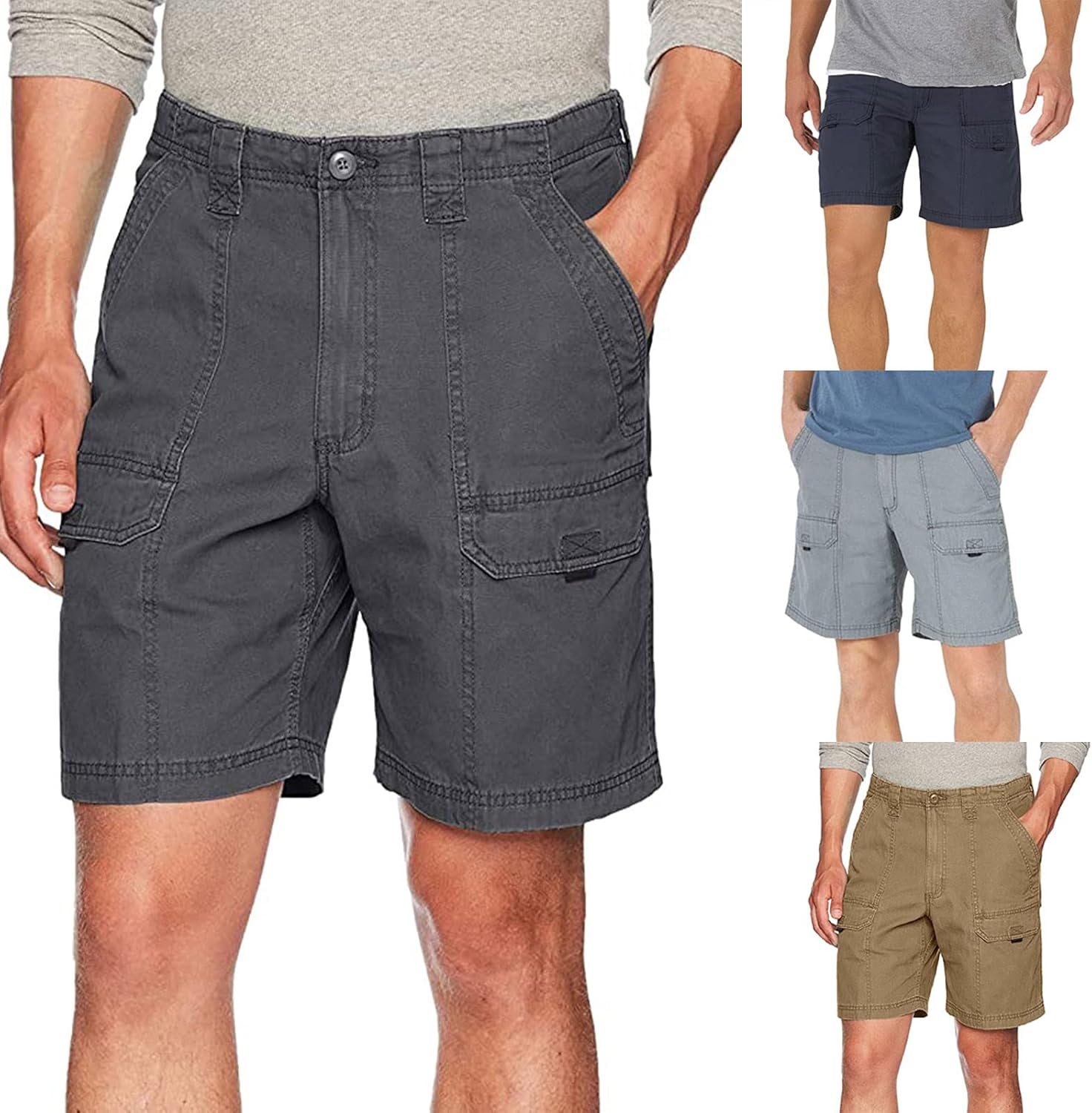LUCKME Men's Work Shorts with Pockets Plain Sport Walking Cambat Shorts