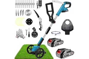 HWLANTU Electric Weed Wacker, Cordless Weed Wacker 2.0Ah Battery Powered Lightweight Edger Grass Trimmer/Lawn Edger/Mower/Brush Cutter, with 5 Types Blades and 2 Types Wheels for Yard and Garden Weeder Tool