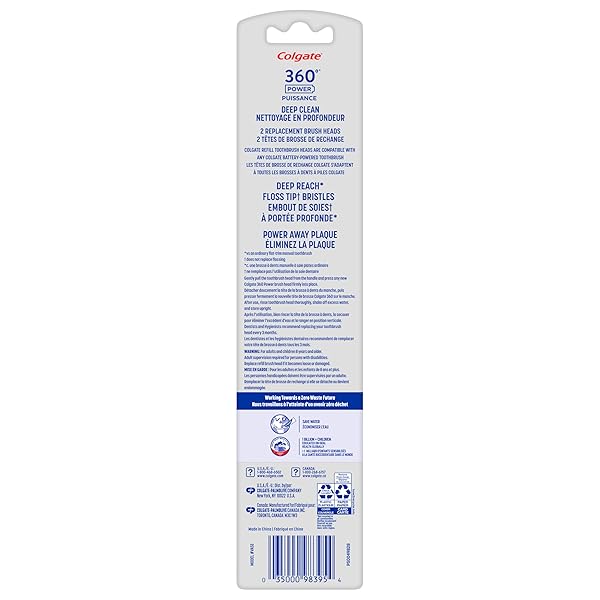 COLGATE 360 DEEP CLEAN BATTERY POWERED ELECTRIC TOOTHBRUSH REPLACEMENT HEADS, SOFT, 2 PACK
