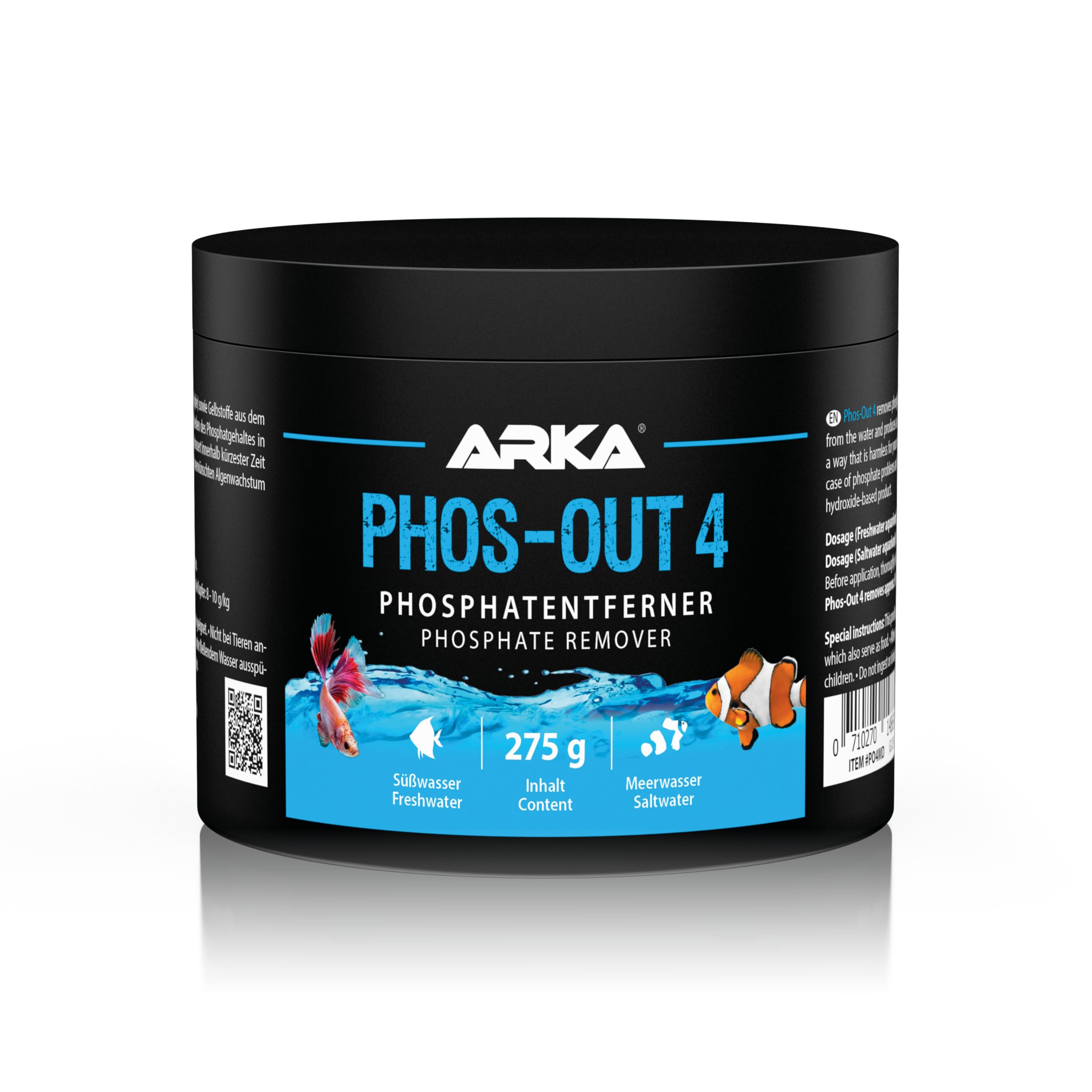 Phosphate Remover Aquarium – ARKA Phos-Out 4 Granules 500ml – removes phosphate, silicate & tannins – iron hydroxide media for freshwater & marine tanks – with filter bag – pH neutral & residue-free