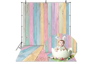RUYI Colorful Wood Backdrop for Photography 5x7FT Easter Pastel Rustic Wooden Background Boy Girl Birthday Party Decorations Portrait Photoshoot Studio Props
