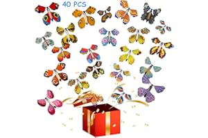 Scettar 40 PCS Magic Flying Butterfly, 20 Different Pattern Fairy Flying Toys Wind up Rubber Band Powered Butterfly Toys Decoration for Colorful Bookmark and Greeting Card Surprise Gift