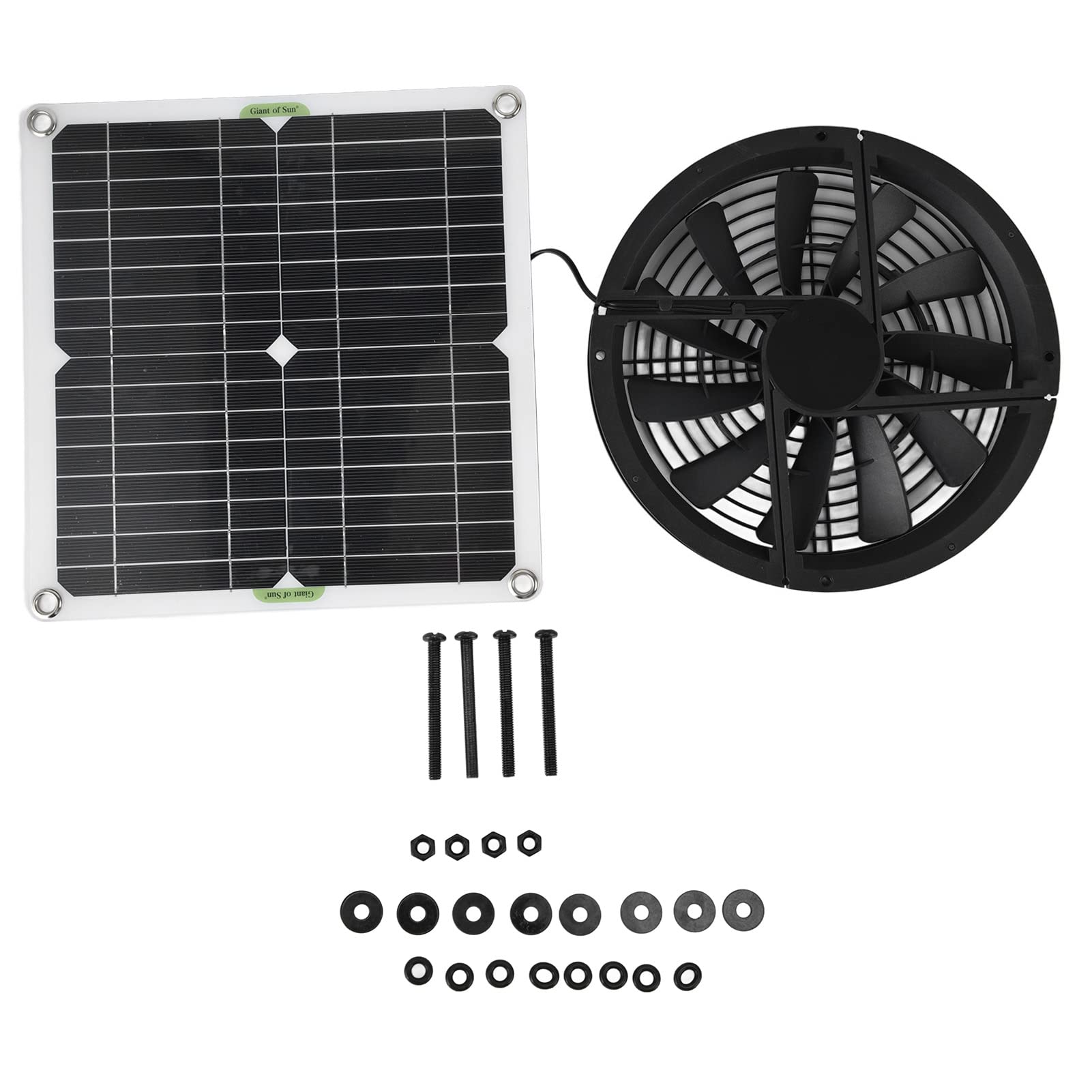 Solar Panel Fan Kit, 100W Solar Panel Round Ventilation Case Exhaust Fan for Greenhouse, Chicken Coop, Shed, Garage, Attic