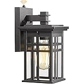 Dusk to Dawn Sensor Outdoor Wall Sconce Lantern, HWH Exterior Wall Mounted Lamp Porch Light Fixture with Clear Glass Shade, M