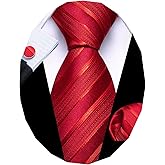 Barry.Wang Tie Sets for Men Silk Stripe Necktie Woven Checkered Handkerchief Cufflinks Formal Business Wedding